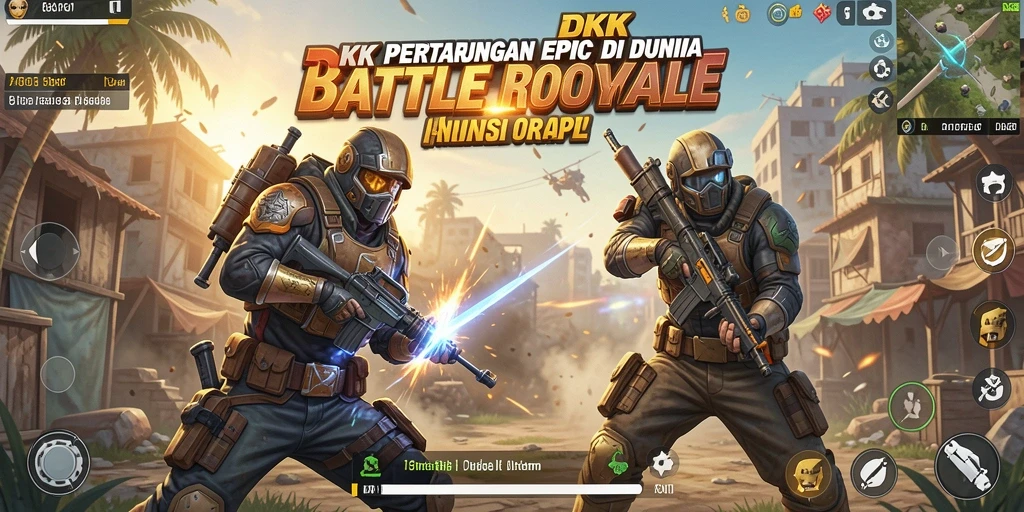 Screenshot utama DKK menampilkan aksi pertarungan seru dalam gameplay Battle Royale.
