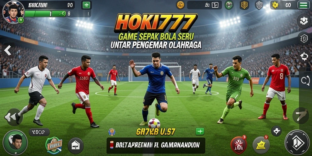 Screenshot HOKI777 menampilkan aksi seru di lapangan sepak bola.