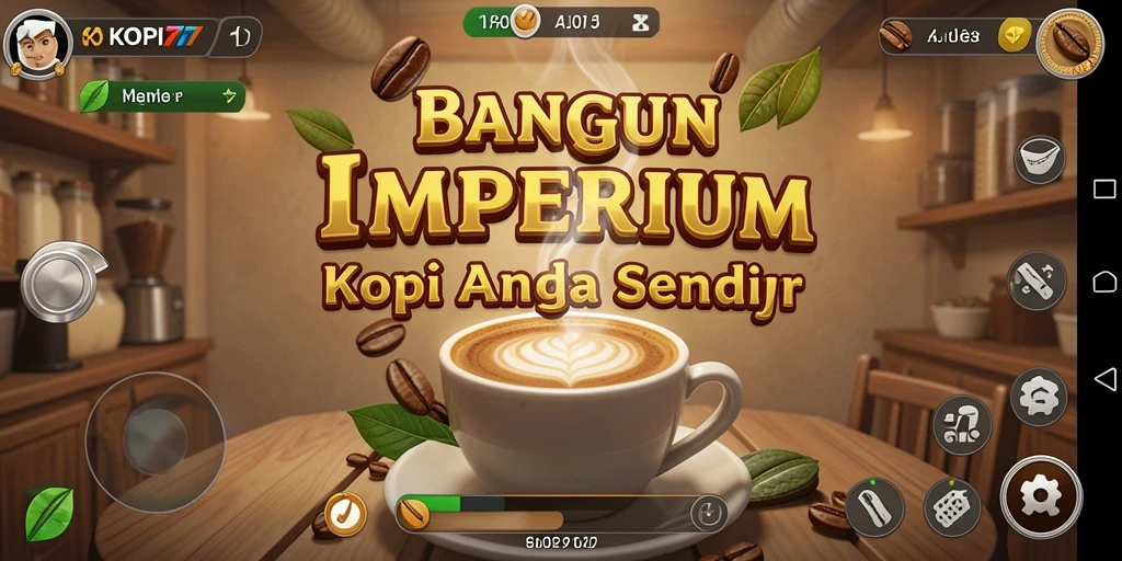 Tampilan gameplay KOPI77 saat mengelola kedai kopi yang sibuk.