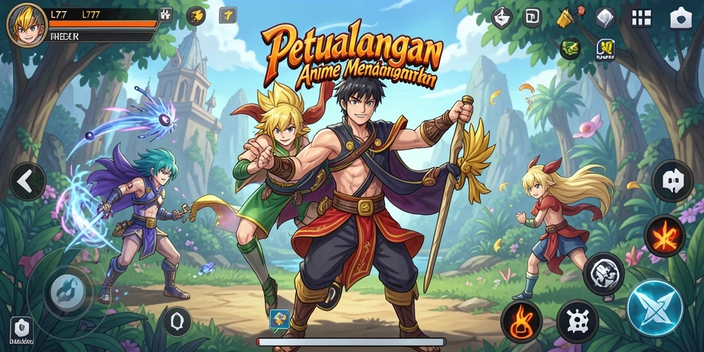 Screenshot menunjukkan aksi karakter anime dalam pertempuran seru.
