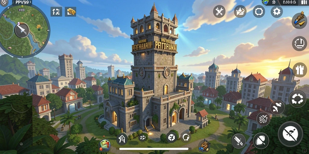 Tangkapan layar gameplay PPV99 yang menunjukkan pertarungan menara yang mendebarkan.