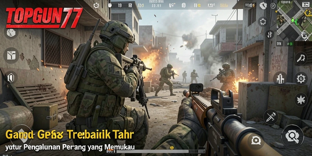Tampilan gameplay intens dari TOPGUN77 dalam aksi.