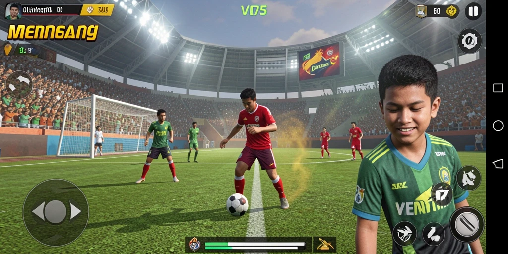 Tangkapan layar V07 menampilkan aksi seru dalam gameplay olahraga.