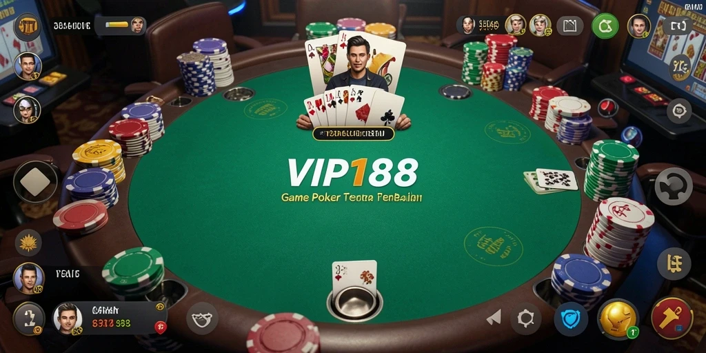 Screenshot gameplay Poker VIP188 menampilkan aksi seru di meja poker.